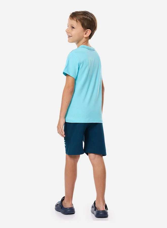 فكتور اند جين Victor and Jane Graphic Print Short Sleeve T-Shirt and Drawstring Shorts Set