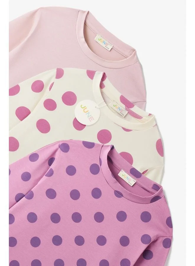 JUNE June Girl Child 3-Pack Long Sleeve Tshirt Ecru - Lilac - Pink