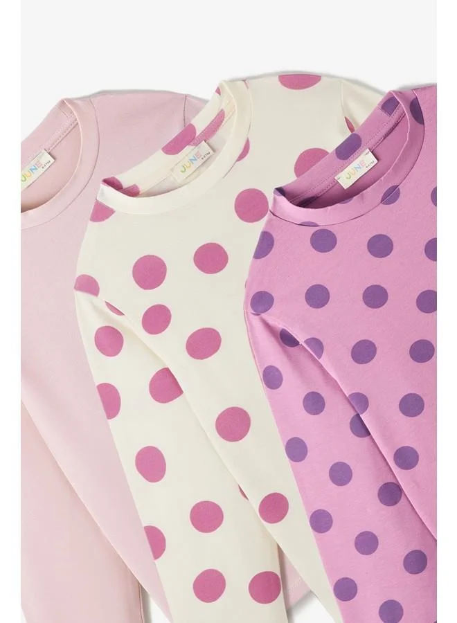 JUNE June Girl Child 3-Pack Long Sleeve Tshirt Ecru - Lilac - Pink