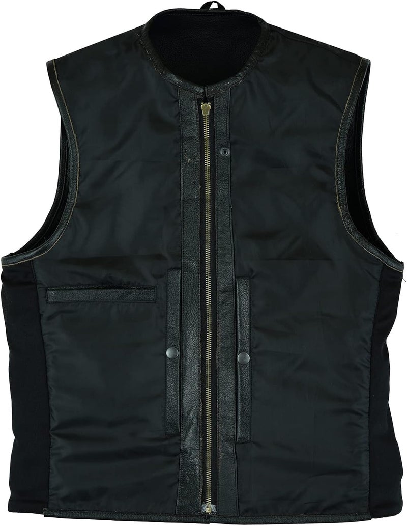 Leatherick Men's Warrior Style Leather Motorcycle Vest with Deep Pockets - XL, Black - Image 4