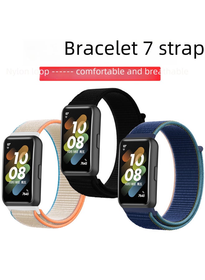 For Huawei Band 7 Nylon Strap Magic Tape Loop Digital Watch Band Smart Wristband Accessory-Color:11# Deep Black (pure Black)  - Image 2