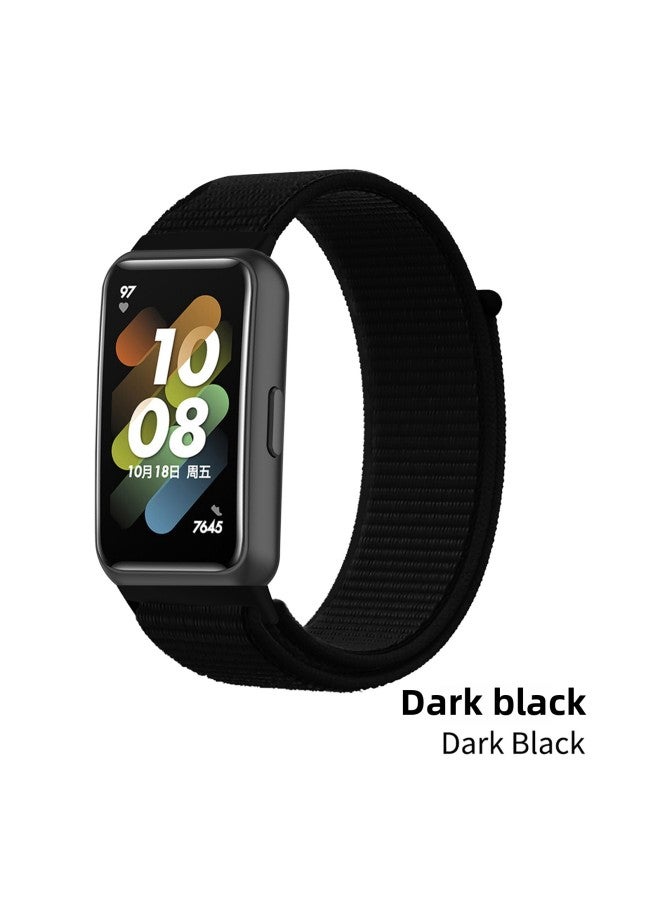 For Huawei Band 7 Nylon Strap Magic Tape Loop Digital Watch Band Smart Wristband Accessory-Color:11# Deep Black (pure Black)  - Image 1