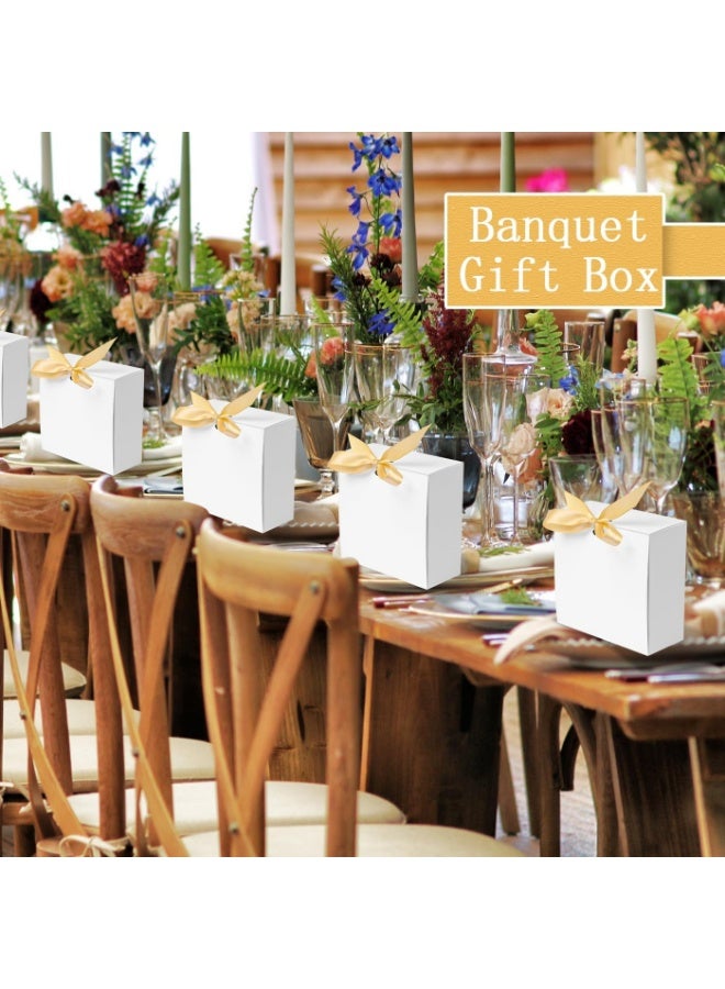 Meetion 5 عبوات هدايا صغيرة مع أغطية للهدايا، 4.5''x4.5''x2'' صناديق هدايا مربعة مع شرائط، صناديق هدايا للحفلات لتغليف هدايا الزفاف، الهدايا، عيد الميلاد، العطلات، عيد الحب (أبيض) - Image 4