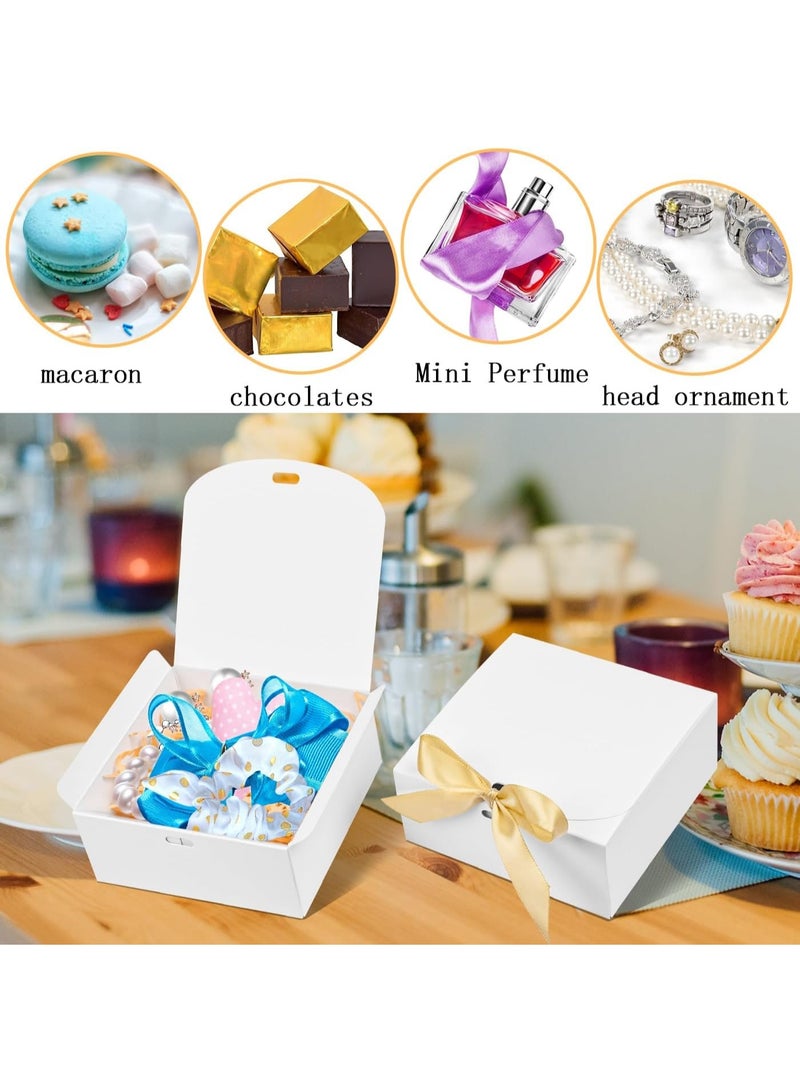 Meetion 5 عبوات هدايا صغيرة مع أغطية للهدايا، 4.5''x4.5''x2'' صناديق هدايا مربعة مع شرائط، صناديق هدايا للحفلات لتغليف هدايا الزفاف، الهدايا، عيد الميلاد، العطلات، عيد الحب (أبيض) - Image 3