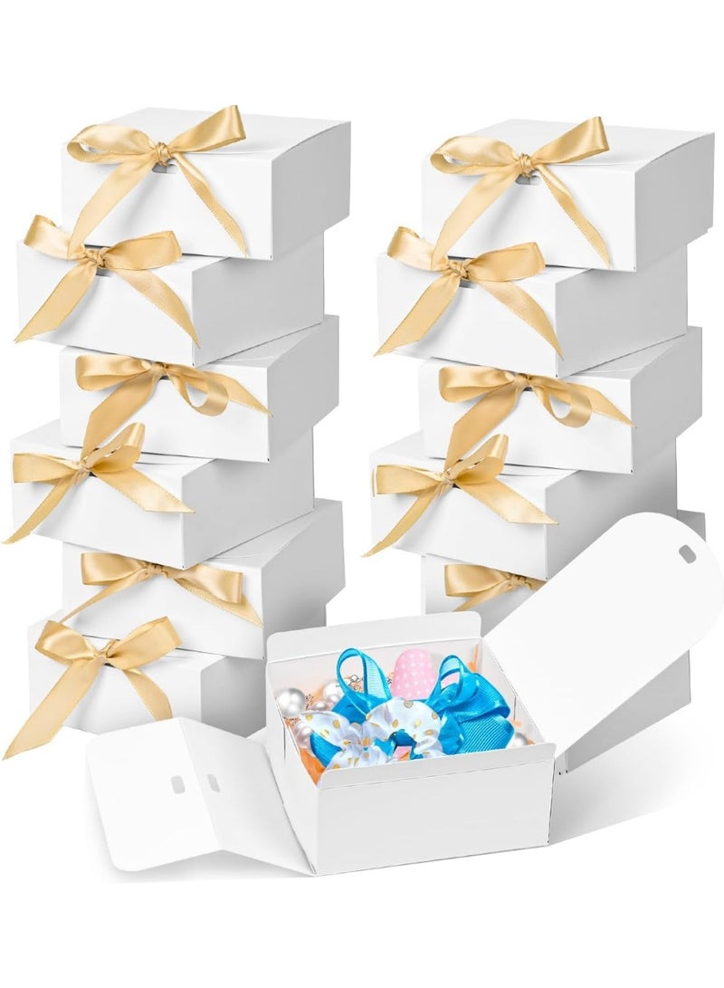 Meetion 5 عبوات هدايا صغيرة مع أغطية للهدايا، 4.5''x4.5''x2'' صناديق هدايا مربعة مع شرائط، صناديق هدايا للحفلات لتغليف هدايا الزفاف، الهدايا، عيد الميلاد، العطلات، عيد الحب (أبيض) - Image 1