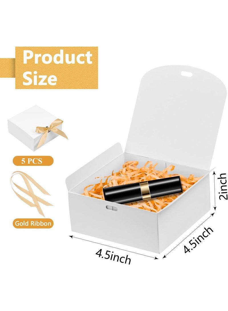 Meetion 5 عبوات هدايا صغيرة مع أغطية للهدايا، 4.5''x4.5''x2'' صناديق هدايا مربعة مع شرائط، صناديق هدايا للحفلات لتغليف هدايا الزفاف، الهدايا، عيد الميلاد، العطلات، عيد الحب (أبيض) - Image 2