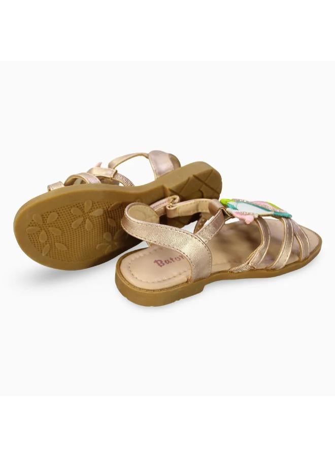 Girls Leather Sandals – Gold with Unicorn Detail - Image 3