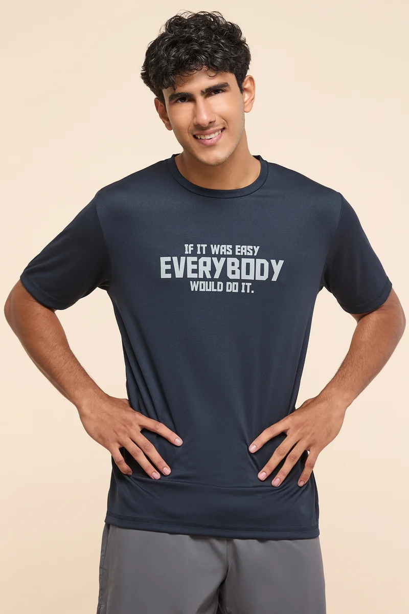 R&B Typography Print Active T-Shirt with Crew Neck and Short Sleeves