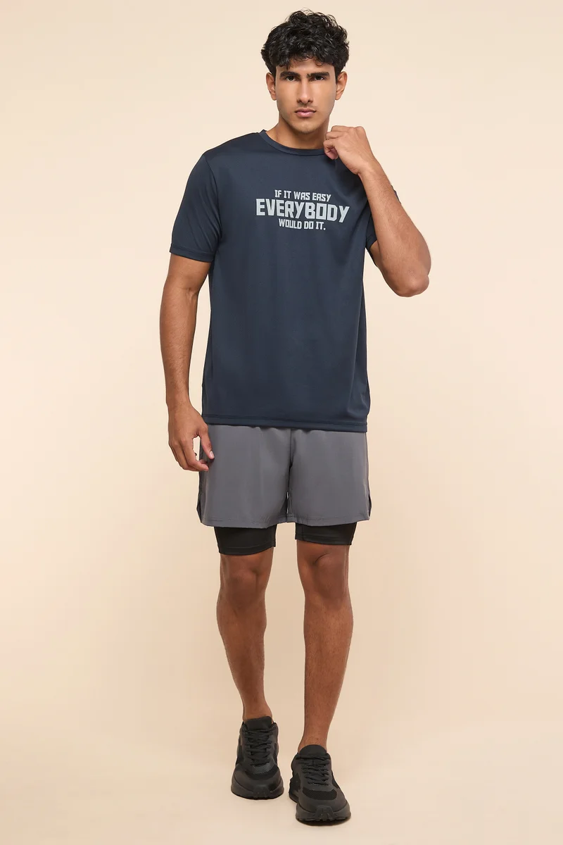 R&B Typography Print Active T-Shirt with Crew Neck and Short Sleeves