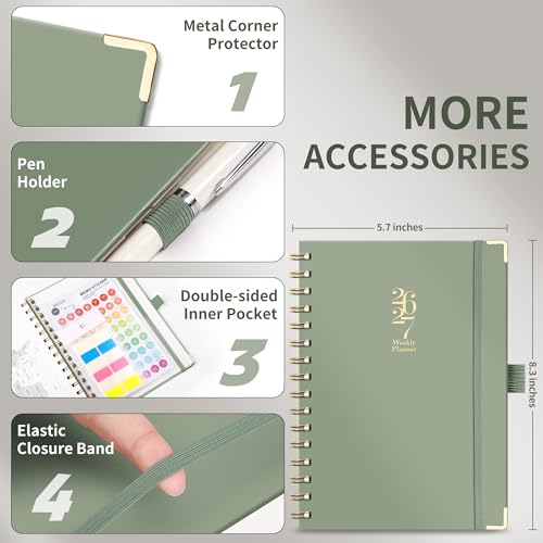 LOAPEM Academic Planner 2026-2027, Weekly and Monthly, A5 Size (5.7" x 8.3"), July 2026 - June 2027, To-do List for Tracking, for School, Home, Office, Hardcover, 12-Month Tabs (Light Green) - Image 4