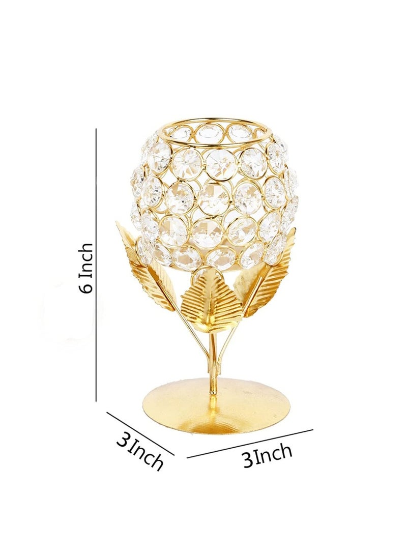 Collectible India Gold Plated Crystal Candle Holder Tea Light Stand Votive- Decorative Tealight Holders for Home Office Living Room Indoor Garden Dining Centerpiece Decoration (1 Box) - Image 2