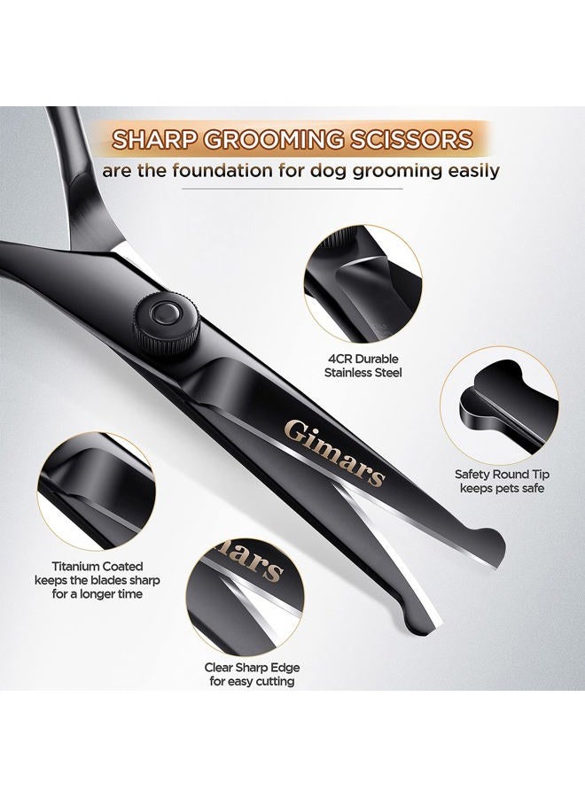 Gimars 4CR Stainless Steel Safety Round Tip 6 in 1 Professional Dog Grooming Scissors Kit, Heavy Duty Titanium Coated Straight & Thinning & Curved Shears & Comb Set for Dog & Cat Grooming - Image 3