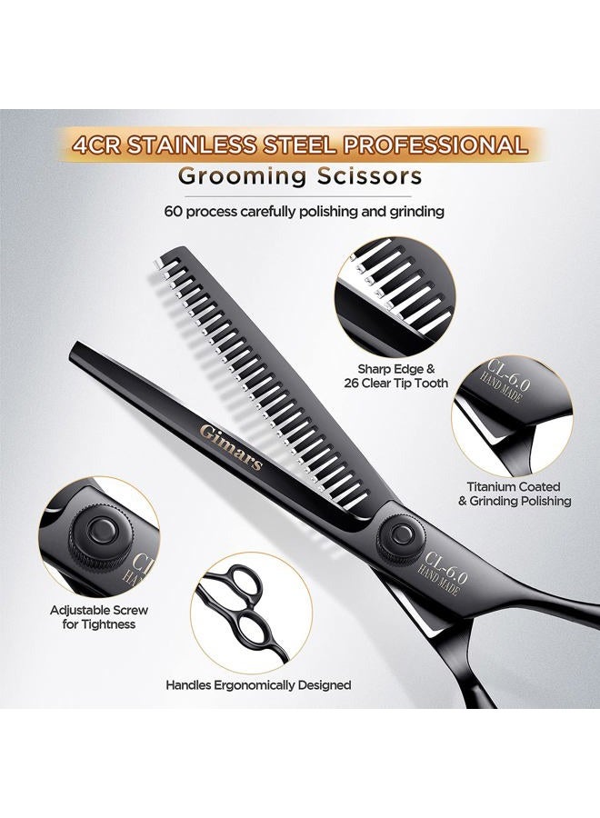 Gimars 4CR Stainless Steel Safety Round Tip 6 in 1 Professional Dog Grooming Scissors Kit, Heavy Duty Titanium Coated Straight & Thinning & Curved Shears & Comb Set for Dog & Cat Grooming - Image 2