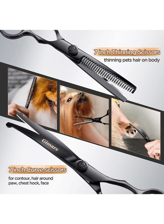 Gimars 4CR Stainless Steel Safety Round Tip 6 in 1 Professional Dog Grooming Scissors Kit, Heavy Duty Titanium Coated Straight & Thinning & Curved Shears & Comb Set for Dog & Cat Grooming - Image 4