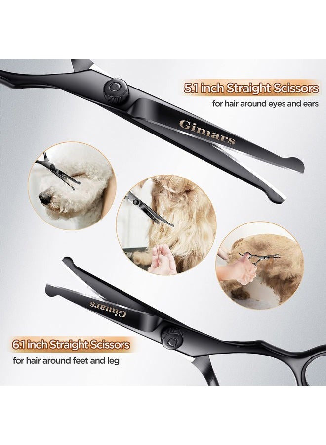 Gimars 4CR Stainless Steel Safety Round Tip 6 in 1 Professional Dog Grooming Scissors Kit, Heavy Duty Titanium Coated Straight & Thinning & Curved Shears & Comb Set for Dog & Cat Grooming - Image 5