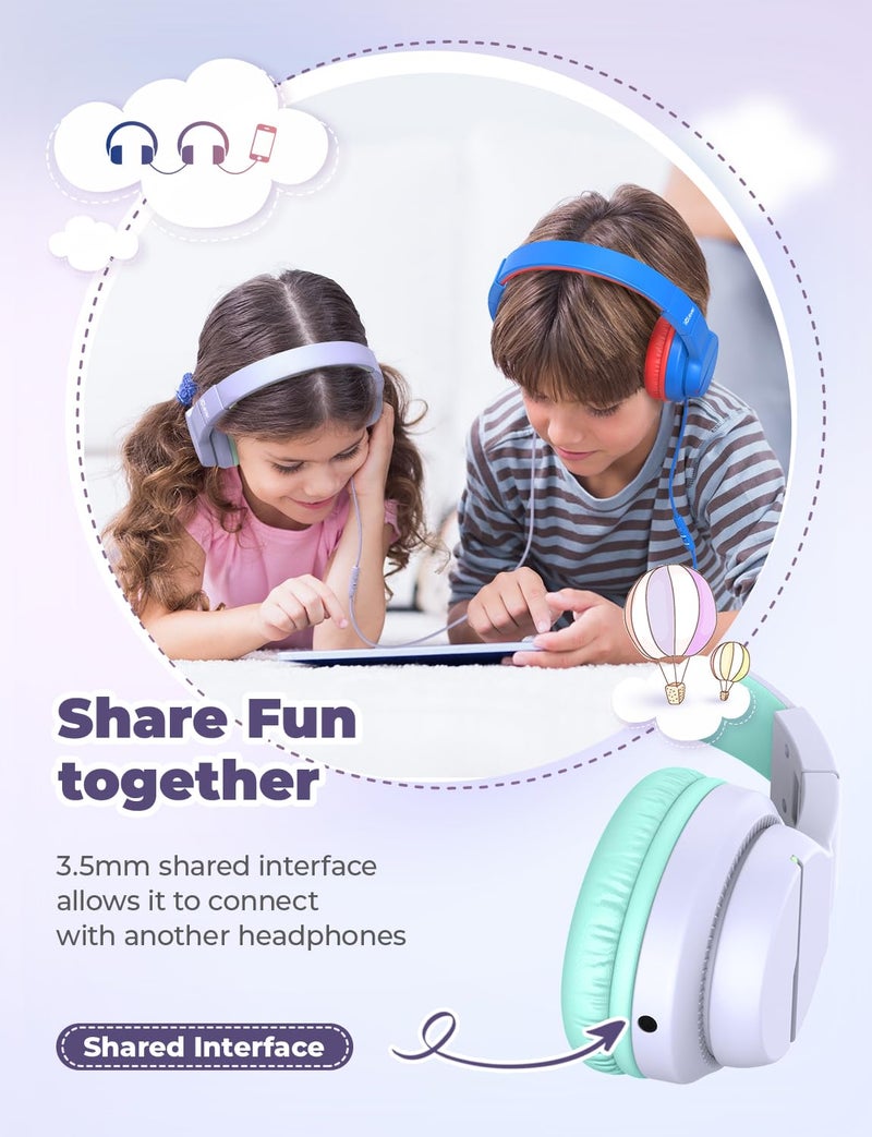 iClever HS19 Kids Headphones for School with Microphone, Safe Volume Limiter 74/85dBA, Over-Ear Girls Boys Headphones for Kids with FunShare Foldable Wired for iPad/Travel (Purple) - Image 3