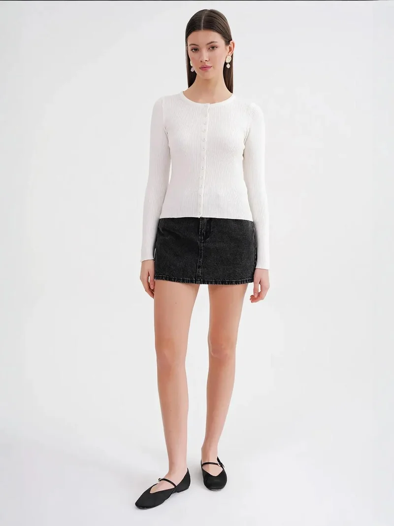 MixRay Mixray Buttoned Slim Fit Ribbed Knit Cardigan