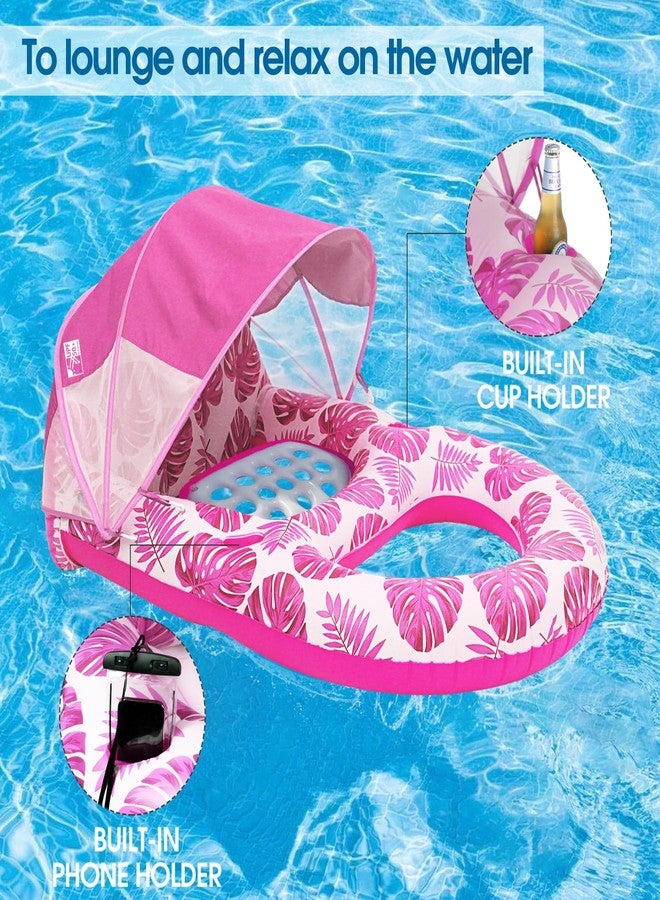 COOLCOOLDEE Pool Lounge Float with Canopy UPF50+,Extra Large Pool Floats for Adults Heavy Duty,Inflatable Lounger Float with Cup Holder & Backrest,Footrest(Pink) - Image 5