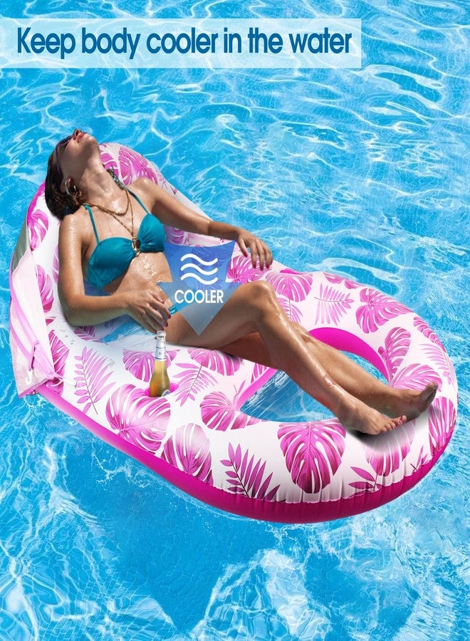 COOLCOOLDEE Pool Lounge Float with Canopy UPF50+,Extra Large Pool Floats for Adults Heavy Duty,Inflatable Lounger Float with Cup Holder & Backrest,Footrest(Pink) - Image 3