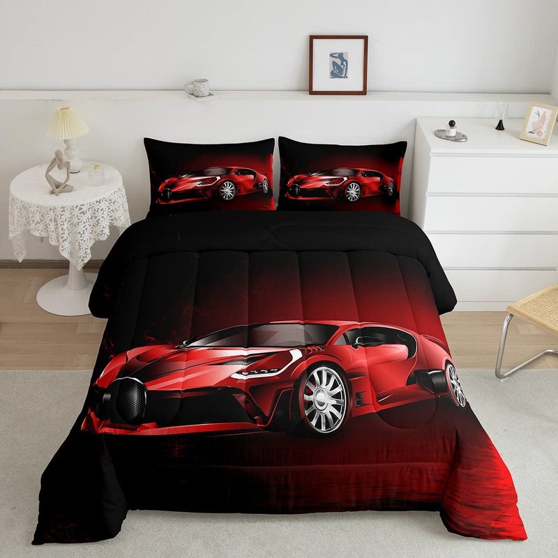 Feelyou Feelyou Sports Car Comforter Red Race Car Comforter Set for Kids Boys Girls Extreme Sports Theme Bedding Set Cool Speed Luxury Car Decor Quilt Set with 1 Pillowcase 2Pcs Bedding Twin 