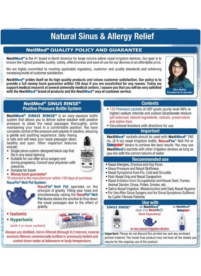NeilMed Sinus Rinse All Natural Relief Premixed Refill Packets 120 Count (Pack Of 1)  - Image 4