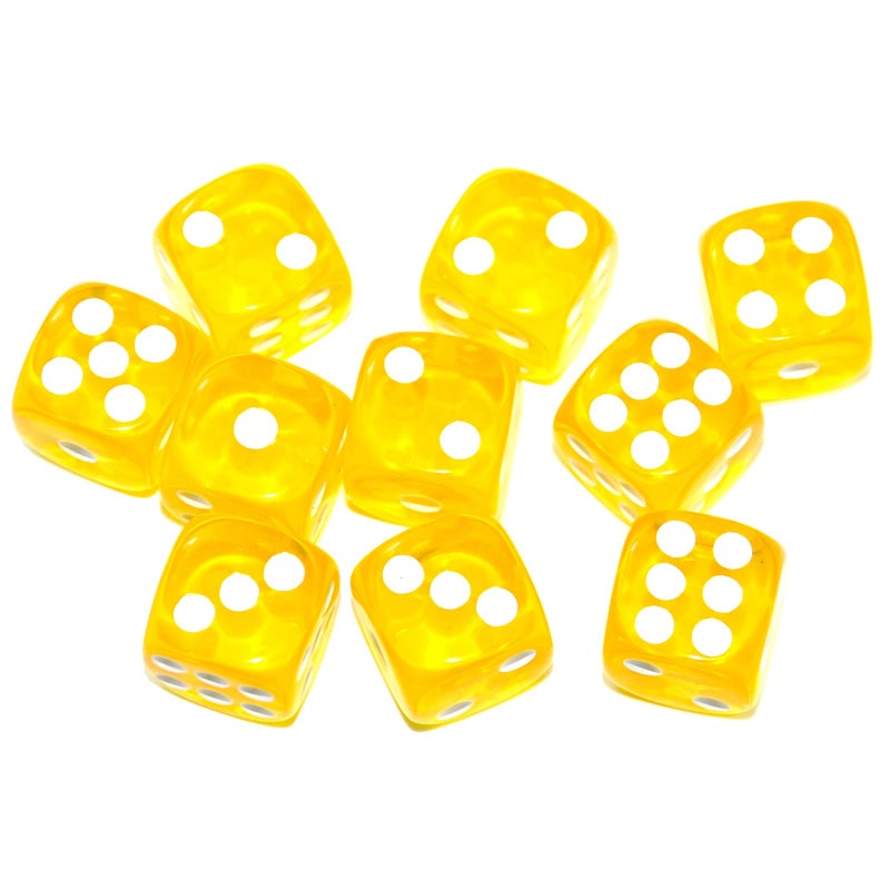 SmartDealsPro 10Pack D6 Six Sided 16mm Transparent Dice Die for DND MTG RPG Tenzi Yahtze Bunco Table Borad Games Math Teaching Yellow Translucent - Image 3