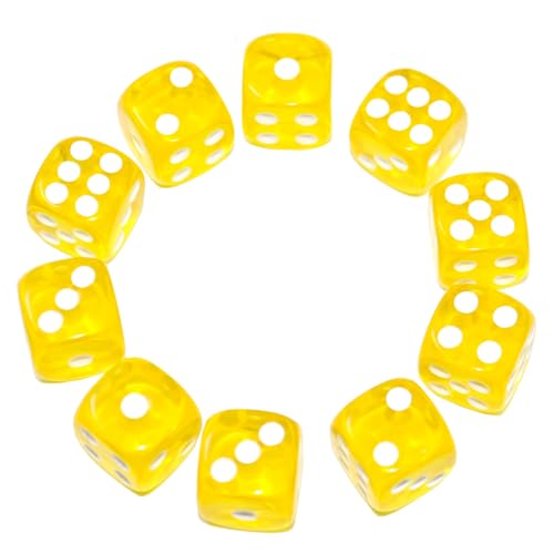 SmartDealsPro 10Pack D6 Six Sided 16mm Transparent Dice Die for DND MTG RPG Tenzi Yahtze Bunco Table Borad Games Math Teaching Yellow Translucent - Image 5