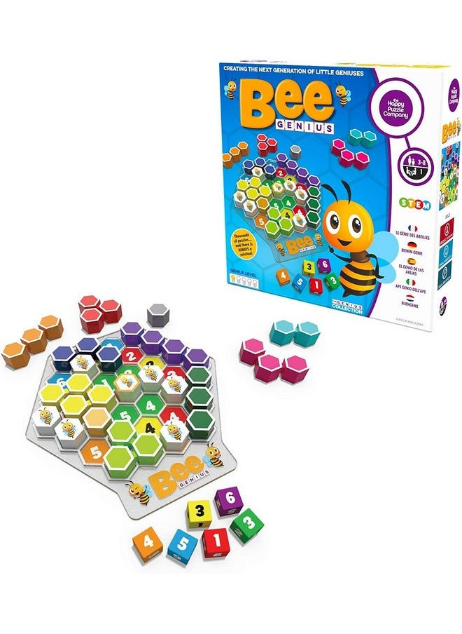 The happy puzzle company - Bee Genius Award Winner Puzzle Family Board Game For Ages 3+ Kids. 46 656 Possible Solutions To Help The Queen Bee & Worker Bees Build Their Honeycomb By Filling In Colored Shapes - Image 1