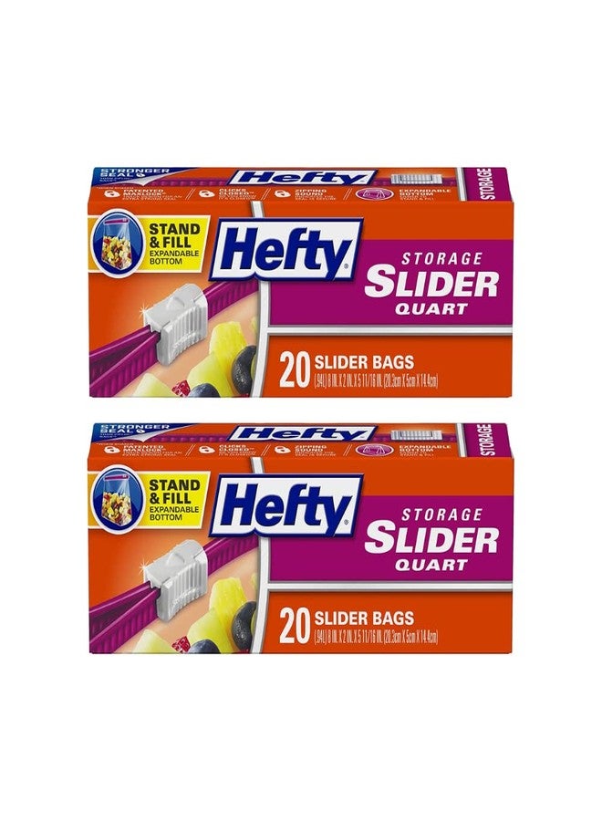 Hefty Quart Slider Storage Bags, 20 Count, BPA Free, Red, Plastic, Slide Closure, Disposable, Refrigerate - Image 1