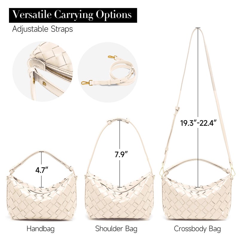 Joryin Woven Shoulder Bag for Women, Small Woven Purse Crossbody Bag Braided Handbag Top-Handle Vegan Leather Under Arm Bag, Beige - Image 4