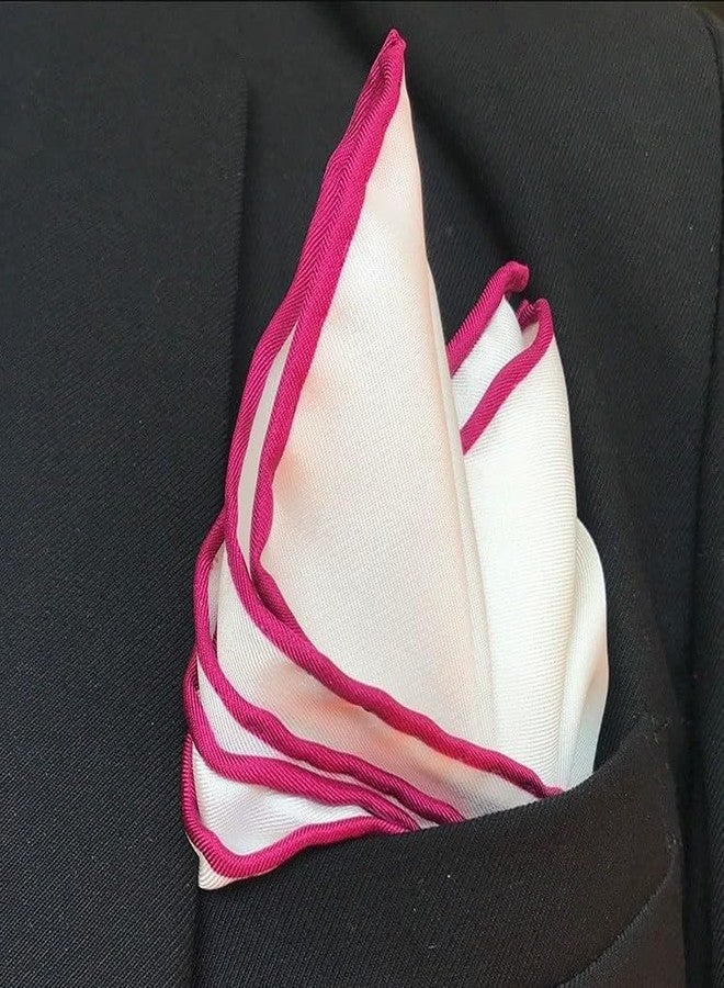 Flairs New York Gentleman's Essentials Weekend Casual White Pocket Square (White/Fuchsia Pink) - Image 2
