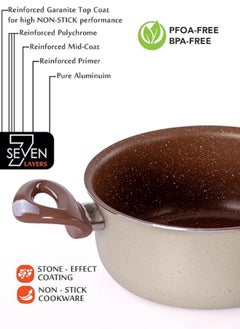Grandi 8-Piece Non-Stick Cookware Set Aluminum Pots And Pans Non-Stick Surface Bakelite Handle Stainless Steel Lids PFOA Free Brown and beige granite  22-26+26+18 cm  - Image 4