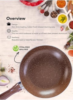 Grandi 8-Piece Non-Stick Cookware Set Aluminum Pots And Pans Non-Stick Surface Bakelite Handle Stainless Steel Lids PFOA Free Brown and beige granite  22-26+26+18 cm  - Image 5