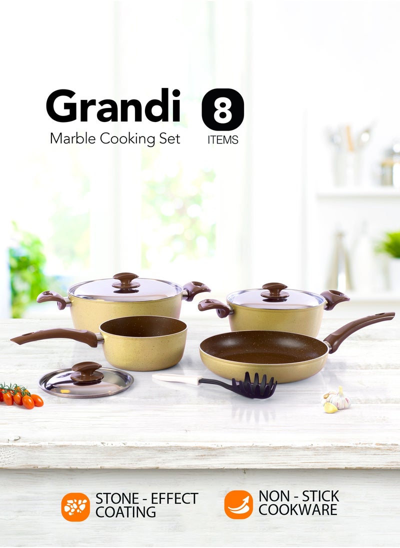 8-Piece Non-Stick Cookware Set Aluminum Pots And Pans Non-Stick Surface Bakelite Handle Stainless Steel Lids PFOA Free Brown and beige granite  22-26+26+18 cm - pzsku/ZEE915EB74ABB26915AD1Z/45/_/1716709229/9759c028-d666-4a1d-95f9-1a905b10ef10