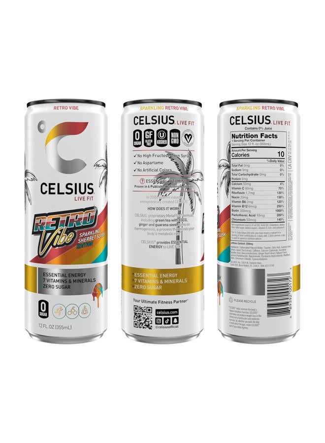 Celsius RETRO VIBE Sparkling Sherbet Slush, Sugar Free Energy Drink 12Fl Oz Pack 12Pcs