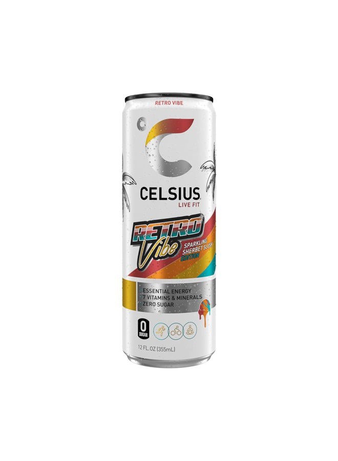 Celsius RETRO VIBE Sparkling Sherbet Slush, Sugar Free Energy Drink 12Fl Oz Pack 12Pcs