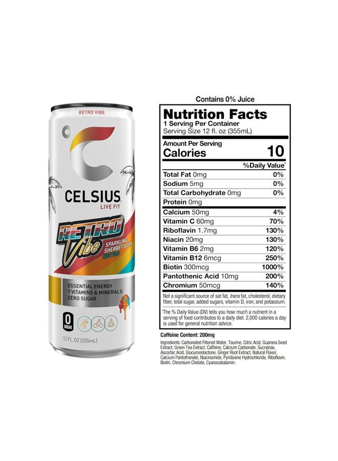 Celsius RETRO VIBE Sparkling Sherbet Slush, Sugar Free Energy Drink 12Fl Oz Pack 12Pcs