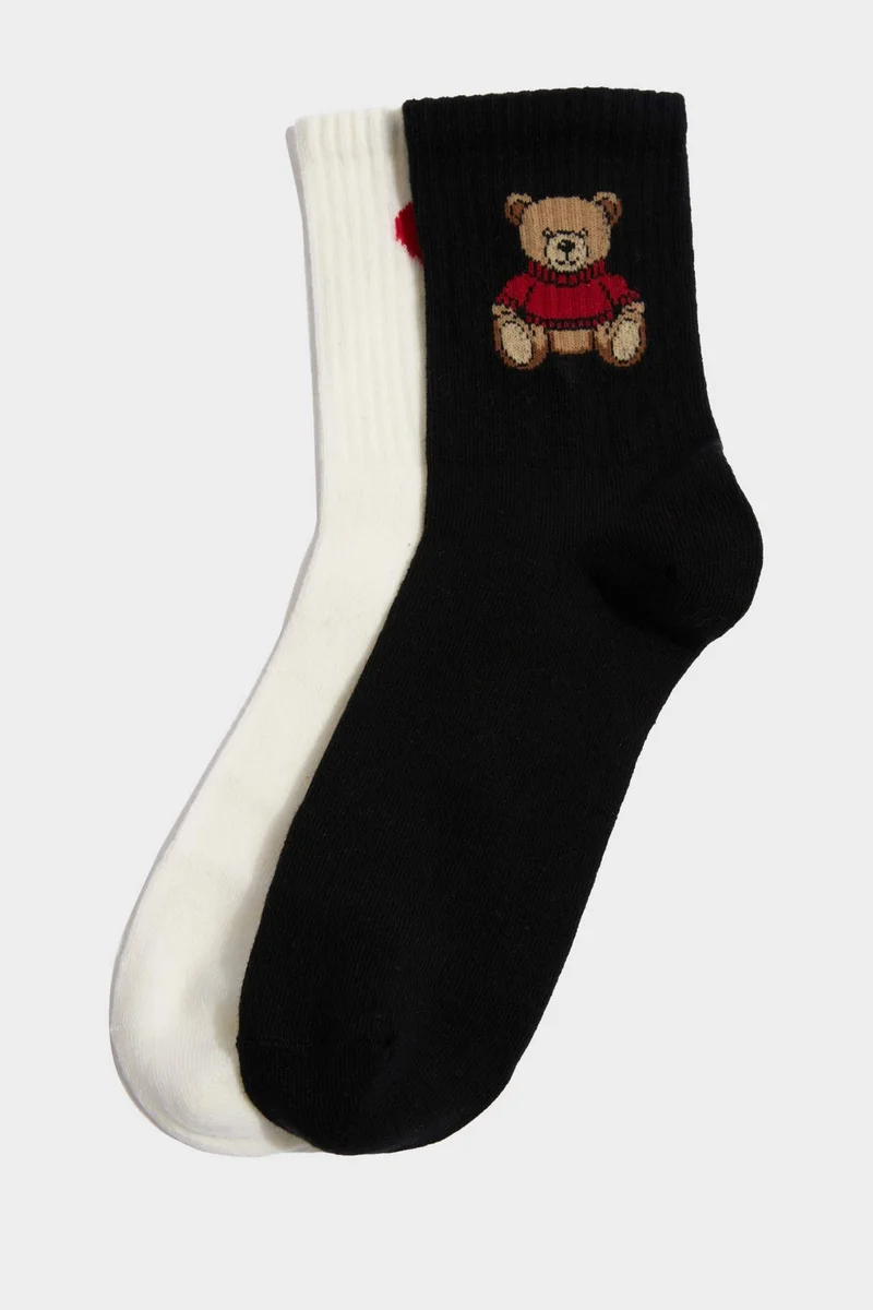 Defacto Woman Teddy Bear 2 Piece Cotton Long Socks