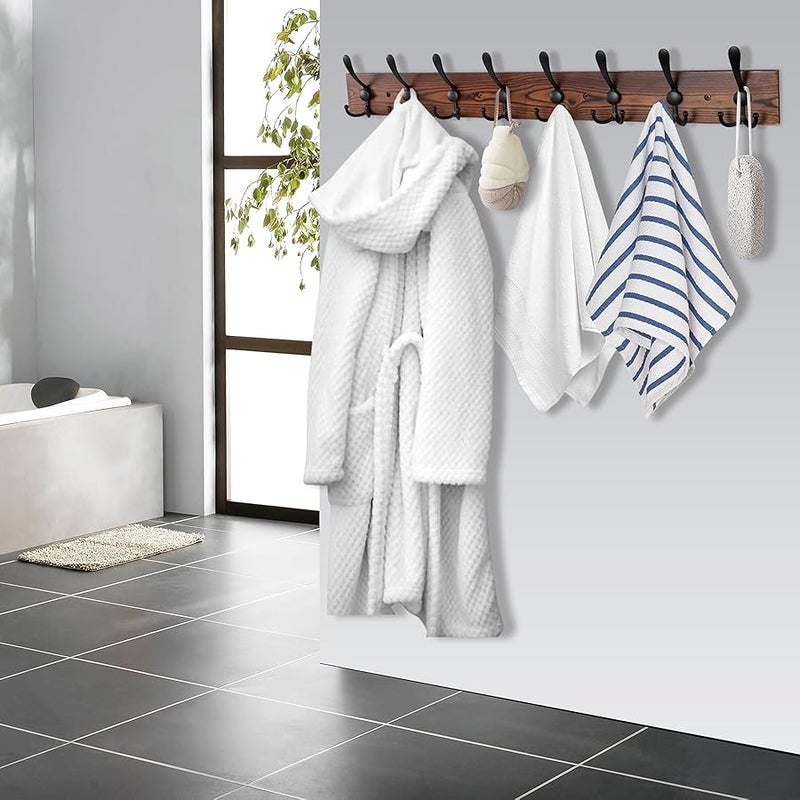 Kuhome كو هوم حامل معطف كبير 32 انش يثبت على الحائط مع 8 خطافات معدنية سوداء ثلاثية - خطافات من خشب الصنوبر البني الحقيقي لتعليق القبعات والمعاطف والجاكيت - Image 5