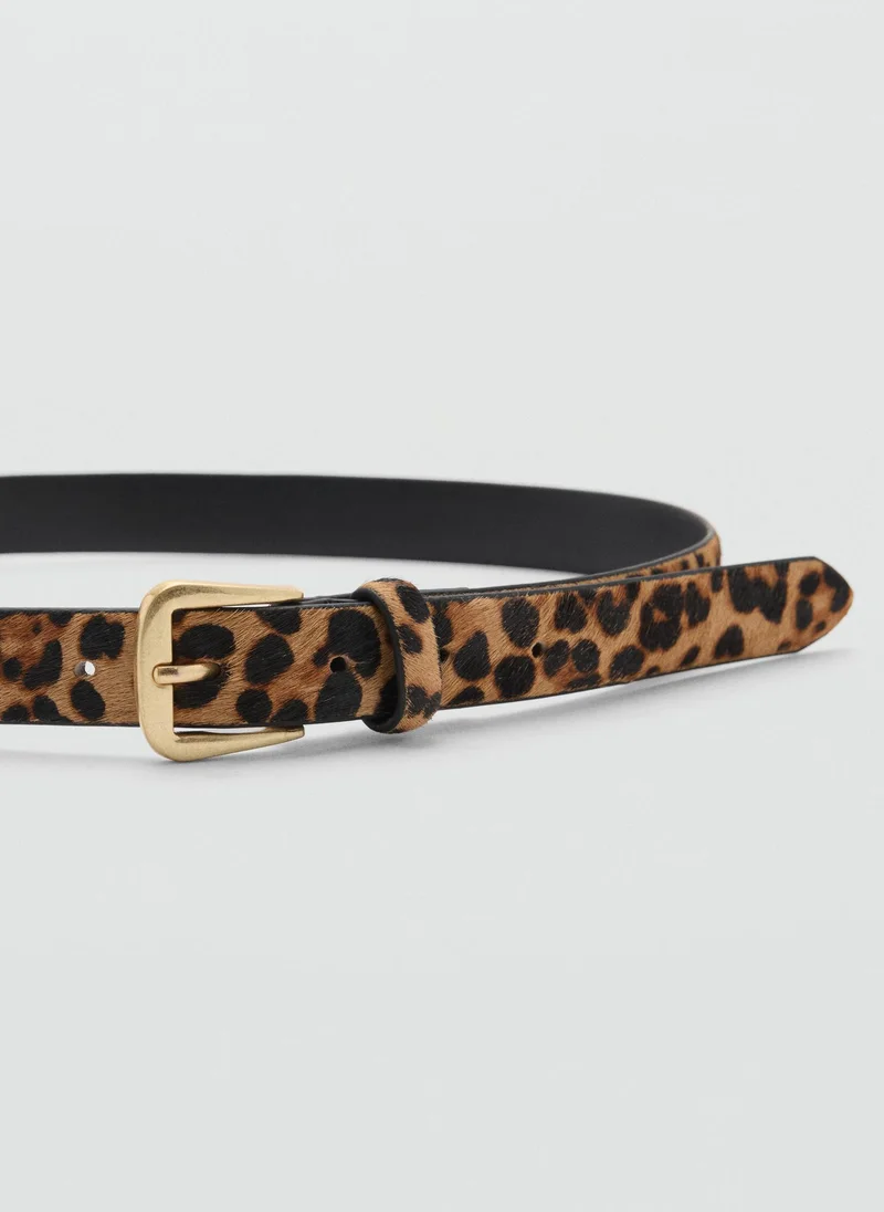 MANGO Leopard Leather Belt