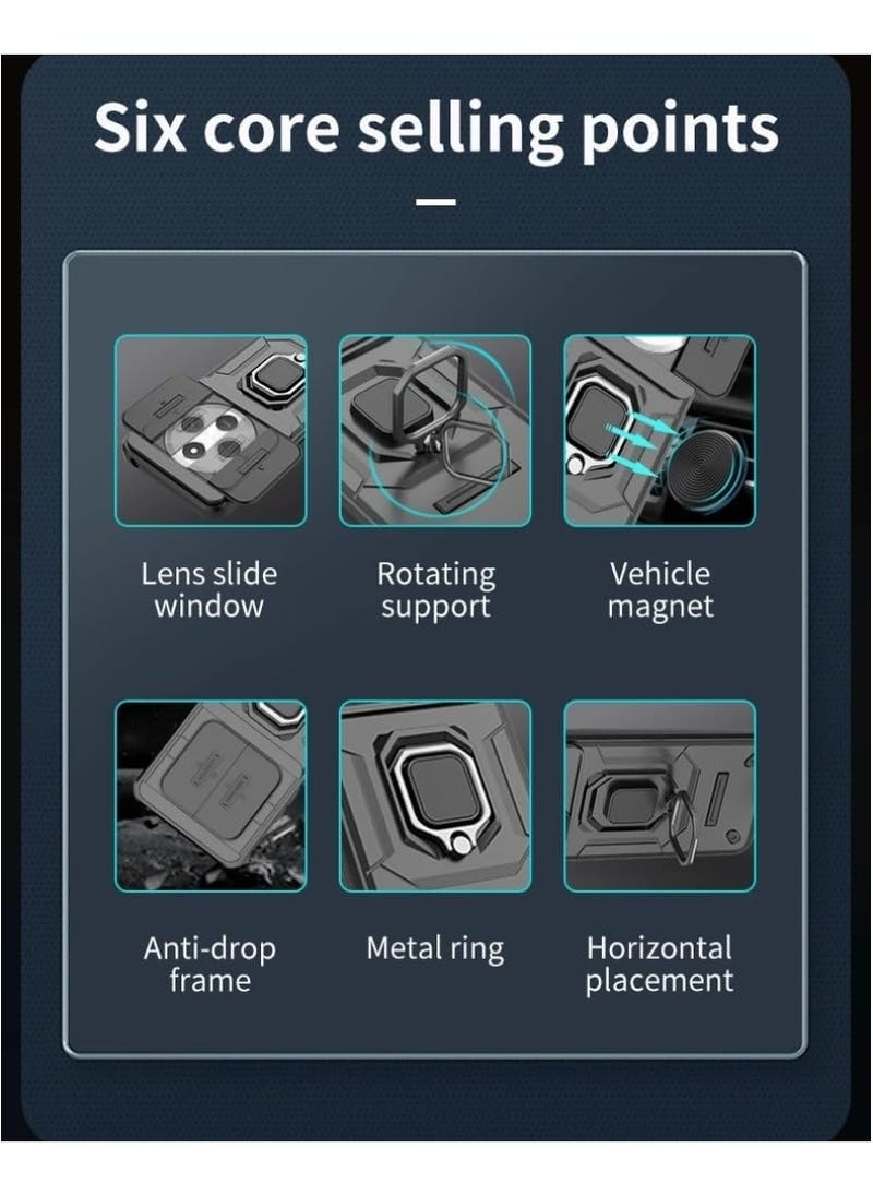 Case Compatible with Honor X9c 5G Case 360° Metal Ring Magnetic Kickstand Shell with Lens Slide Window TPU PC Armor Shockproof Protective Cover