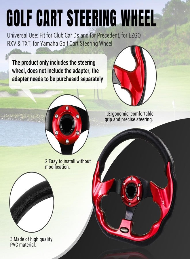 LOSCHEN Golf Cart Steering Wheel Universal Design for Club Car Ds and Precedent EZGO RXV & TXT, Yamaha Golf Cart Steering Wheel-Red - Image 2