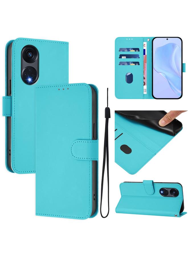 S-TOP Case For OPPO A1 Pro 5G Skin Feel Solid Color Leather Phone Case with Lanyard - Image 1