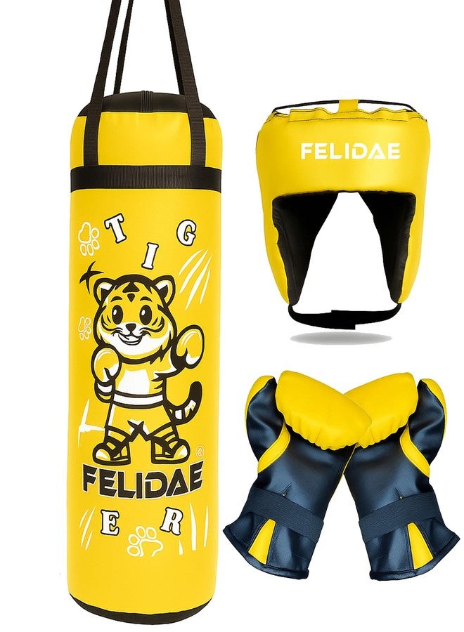 FELIDAE Boxing Kids for Age (5-13 Years) of 4 Boxing Kit Set | Punching Bag for Karate | Bounce-Back Martial Arts Bag for Boys & Girls to Relieve Energy and Build Skills (Yellow Black) - Image 1