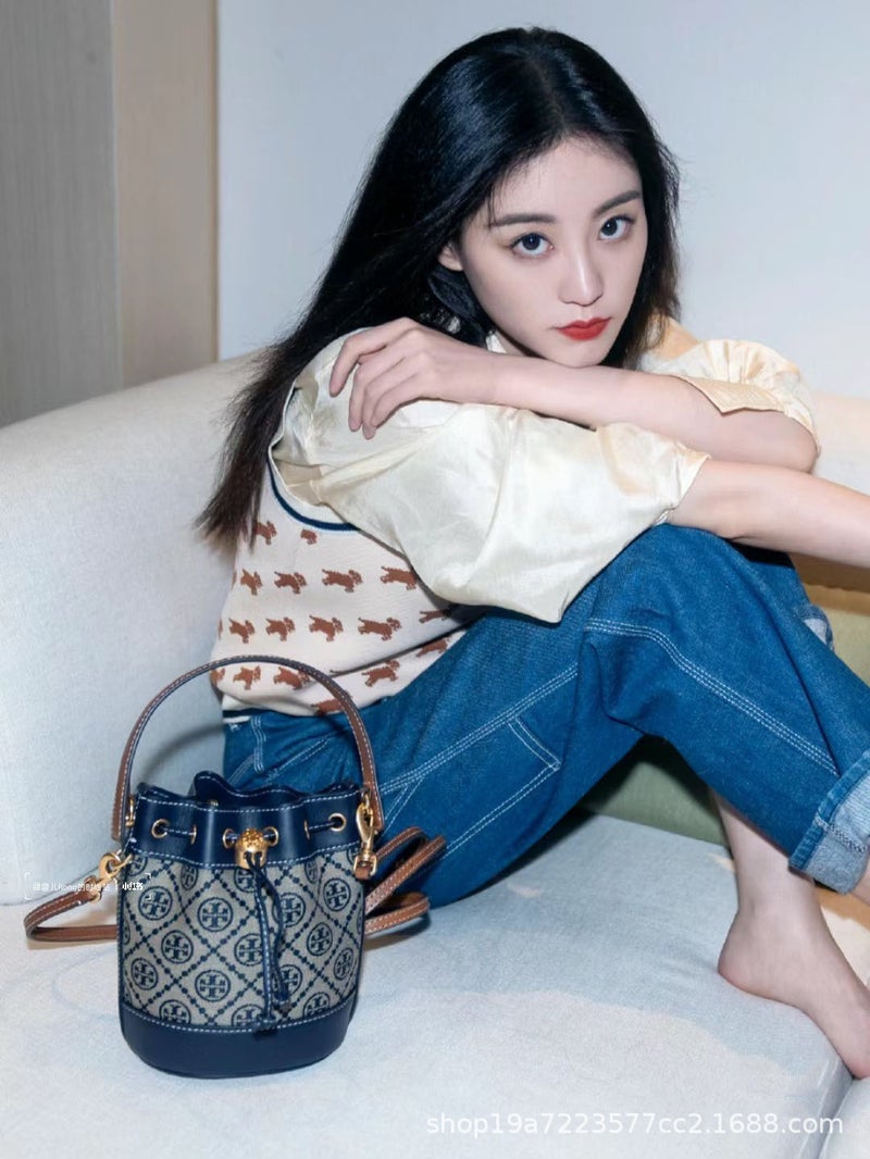 Tb New Women'S Bag Monogram Canvas Drawstring Bucket Bag High-Grade Lightweight One-Shoulder Crossbody Women'S Bag - Image 5