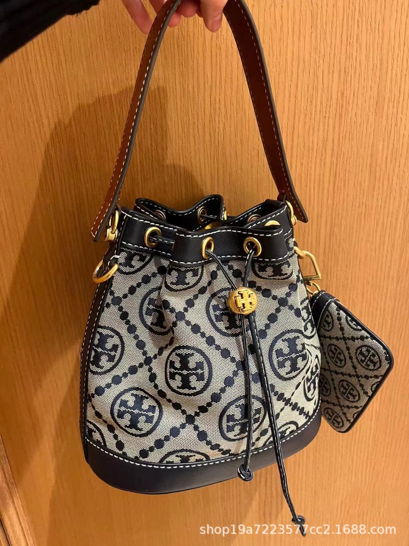 Tb New Women'S Bag Monogram Canvas Drawstring Bucket Bag High-Grade Lightweight One-Shoulder Crossbody Women'S Bag - Image 1
