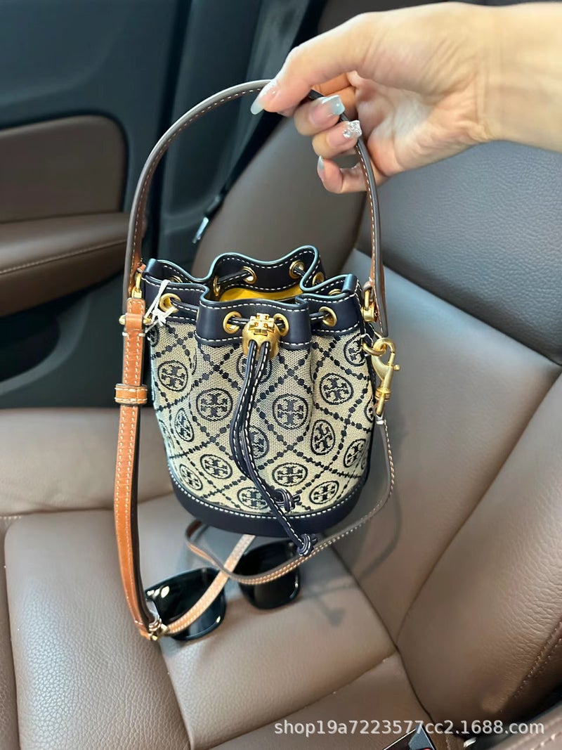 Tb New Women'S Bag Monogram Canvas Drawstring Bucket Bag High-Grade Lightweight One-Shoulder Crossbody Women'S Bag - Image 2