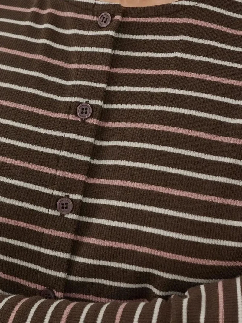 HICCUP Crew Neck Basic Viscone Blended Buttoned Top