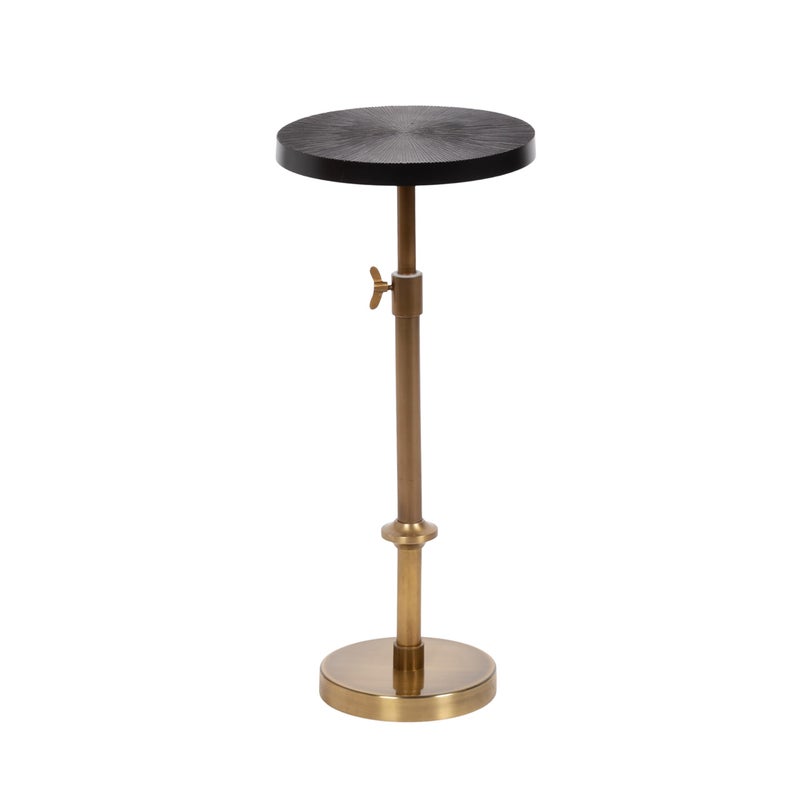 Kate and Laurel Engles Traditional Adjustable-Height Pedestal Drink Table, 10 x 10 x 30, Antique Brass and Black, Vintage Round Indoor Metal Plant Stand with Embossed Sunburst Pattern - Image 1