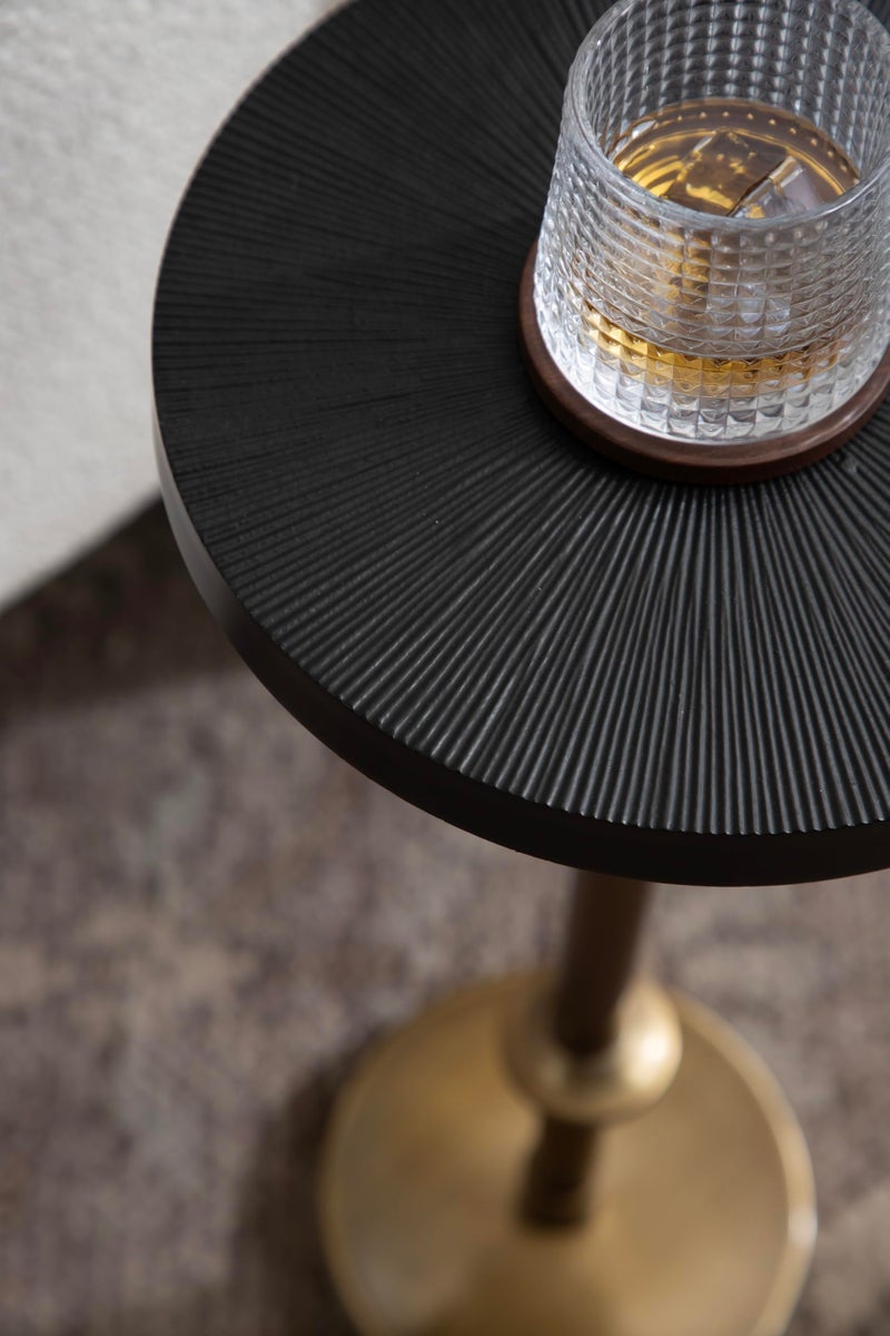 Kate and Laurel Engles Traditional Adjustable-Height Pedestal Drink Table, 10 x 10 x 30, Antique Brass and Black, Vintage Round Indoor Metal Plant Stand with Embossed Sunburst Pattern - Image 5